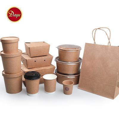 China Recycled Materials Kraft Paper Salad Bowl With Lid Take Away Kraft Paper Food Container for sale