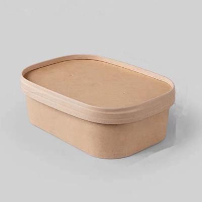 China Recyclable 650ml Disposable Food Container Lunch Box Single Wall Paper With Paper Lid for sale