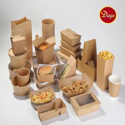 China Disposable Kraft Paper Fast Food Disposable Box Printed Paper Cup And Bowl Takeaway Food Packaging for sale