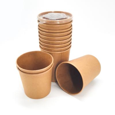 China 16oz Paper Cup Eco Friendly For Soup Disposable Brown Kraft Paper Bowl for sale