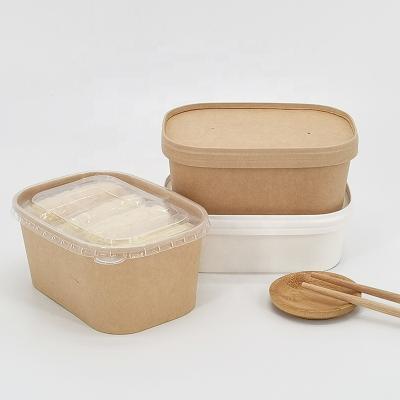 China Biodegradable Plant Rectangular Kraft Paper Bowl With Lid Paper Paper Lunch Box Heat Sealed for sale