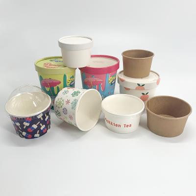 China Recycled Materials Logo Ice Cream Paper Cup Custom PLA Coating Biodegradable Yogurt Packaging for sale