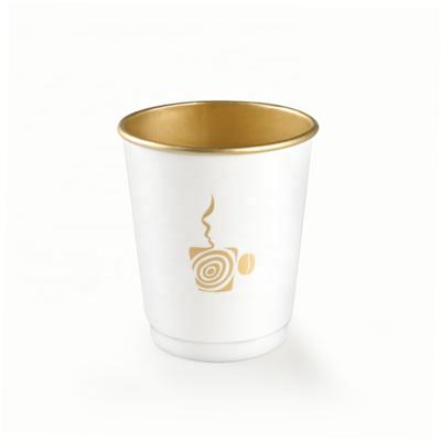 China Recycled Materials 8oz Double Wall Gold Foil Cups Kraft Paper Disposable Coffee Cups for sale