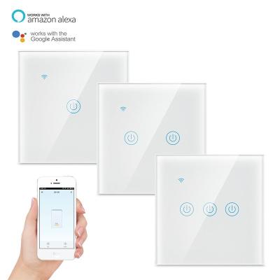 China 1. Danwish Tuya Smart Wifi Panel Touch Lamp Switch 1/2/3/4 Remote Control Smart Home Wall Switch 1/2/3/4 Glass Strip 2. 3. APP synchronization with Alexa Google Home for sale