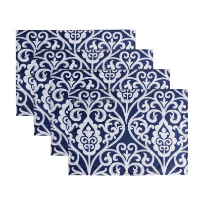 China Sustainable 4 Table Place Mat Reversible Damask Jacquard Table Place Mat Set Waterproof For Kitchen Dining Blue 13*19inch for sale