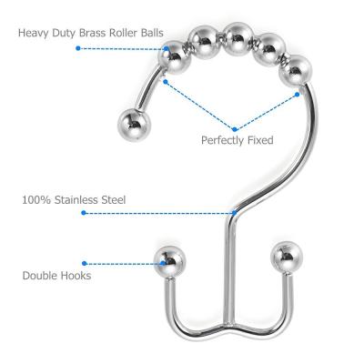 China Hang Shower Curtains Shower Curtain Hooks Shower Curtain Rings Stainless Steel Metal Double Slip Shower Hook Rustproof Ring for sale