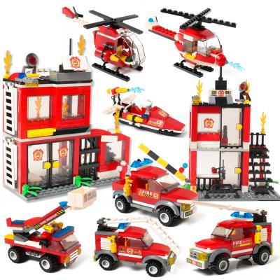 China Building Toy Construction Toy Exercise N Play DIY Building Block Rescue Creative Building Block Team With Toy Bucket Fire Station City Coastline for sale