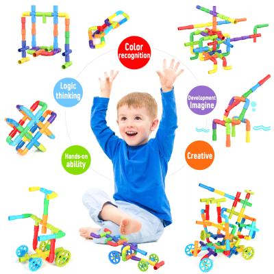 China Building Block Toy Exercise N Play STEM Pipe Tube Locks Building Block Toys, Creative Building Set with Wheels Baseplate for Preschool Toys for sale