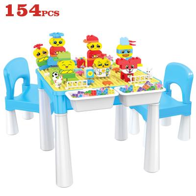 China DIY TOY Multifunction Kids Plastic Block Toy Activity Play DIY Table with Storage Box and 154PCS Building Block Compatible Legoinglys City Toy for sale