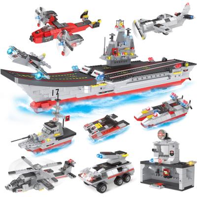 China Construction Toy Military Construction Toy 2586 PCS Aircraft Carrier Building Block Models Set with Tank Car, Command Post, Helicopter and Speedboat, Popular Gift for sale