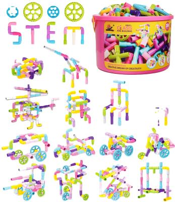 China 250PCS ABS Whistle Construction Brown Beers Set STEM Tube Educational Building Study Sensory Toys with Wheels for Kid Boys Girls for sale