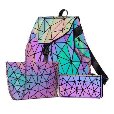 China Lady Kalanta Women Backpack Set Bright Geometric Sequin Bags For Ladies Bagpack Holographic Reflective Bags for sale