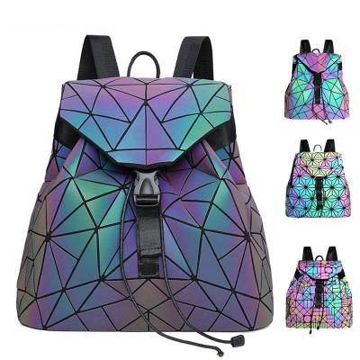 China Lady Women Laser Luminous Holographic Backpack Shoulder Bag Folding Student School Bags For Teenage Girls for sale