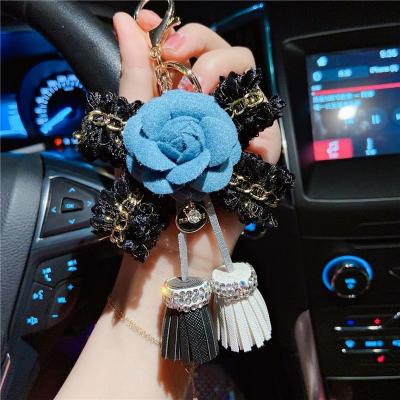 China KALANTA Bag Key Chain Charms Korean Camellia Keychain Creative Flower Tassel Bag Fashion Girl Car Cute Dangling Chain DIY for sale