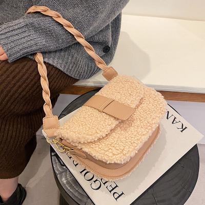 China KAKANTA Fashion Lady Winter Faux Fur Drawstring Plush Women Shoulder Bag Women Winter Faux Fur Mini Underarm Bags Saddle Handbag for sale