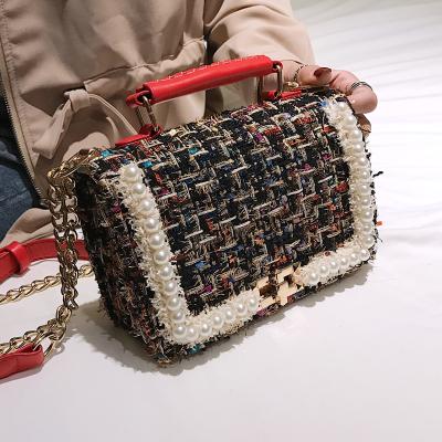 China 2021 winter new new female bag rivet woolen small shoulder bag chain small bag cross soft nap bag fashionable square inclined cross for sale