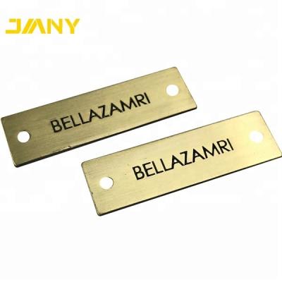 China Metal Plates Brand Logos Custom Design Logo Printing 2 Hole Metal Tag Name Tag For Furniture for sale