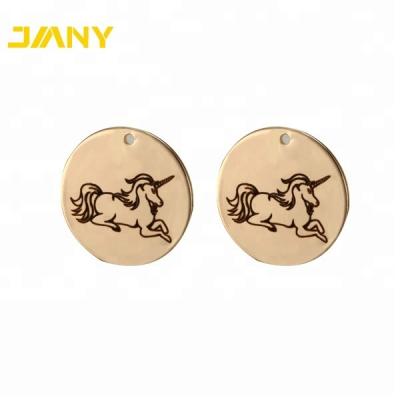 China China Custom Laser Engraved Round Hanging Metal Engraved Golden Logo Tags for sale