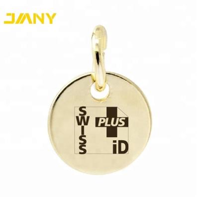 China China Custom Jewelry Hang Circle Tags Logo Stamped Gold Plated Metal for sale