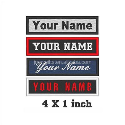 China Sustainable 1 Line Rectangular Name Tag Custom Embroidered Iron On / Sew On Patch for sale