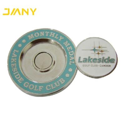 China Metal (Iron Custom Design 40mm Diameter 2 Sides Embossed Metal Golf Magnetic Golf Poker Chip Ball Marker for sale