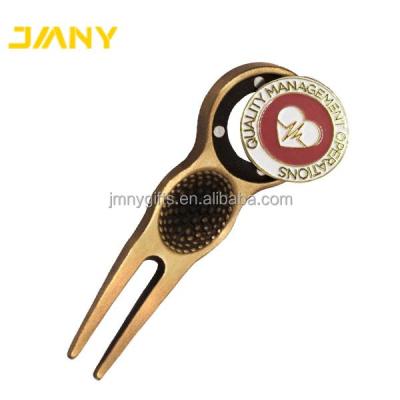 China Hot Selling Custom Made Tool Zinc/Iron Alloy Logo With Ball Marker Golf Digging Tool Blank Golf Ball Repair Tool for sale