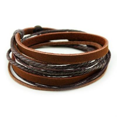 China Adjustable Leather Handcrafted Leather Bracelet Cuff Wrap Rope Bracelet for sale