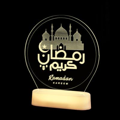 China Modern 3D LED Night Light Acrylic Colorful Led Ramadan Lamp With Remote Control For Muslims for sale