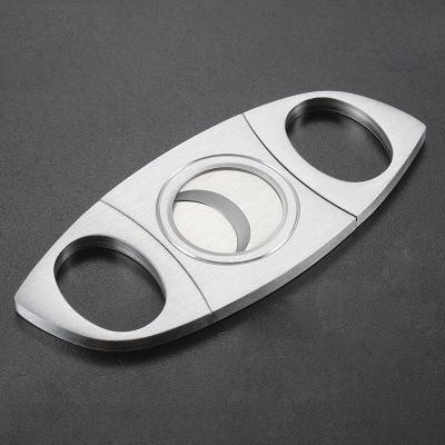 China Custom Minimalist Double Blade Metal Stainless Steel Cigar Cutter for sale