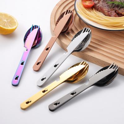 China Viable Outdoor Camping Wild Fold Set Knife Fork Spoon Cutlery 3pcs Stainless Steel Gold Cutlery Set Portable for sale