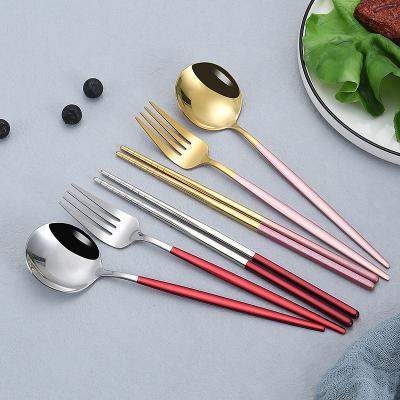 China Portuguese Spoon Matte Silverware Set Gold Spoon Stainless Steel Cutlery Set 4pcs Amazon Christmas Viable Gift Box and Fork for sale