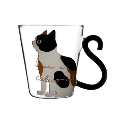 China Lovely Custom Design Cups Double High Milk Cup Animal Glass Wall Cat Glass Cup for sale