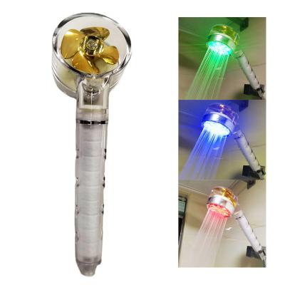 China Needle Free Led 3 Color Changing Fan Shower Head Cotton Filter Hand Held Shower Head Turbo for sale