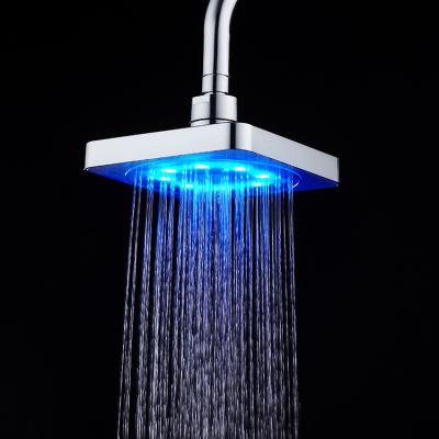 China Without Deflector Wholesale 6 Inch Led Shower Head 7 Colors LED Spray Rain Plated Square Luminous Top Shower Head for sale