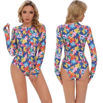 China Plus Size One Piece Zipper Long Sleeve Swimsuit Printed Rash Guard Suit Rash Guard Quick-Drying Snorkeling Swimsuit for sale