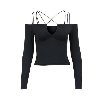 China Breathable Off Shoulder Spring Women's 2022 New Sexy V-Neckline Long Sleeve T-Shirt for sale