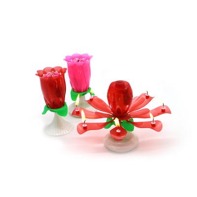 China Factory Direct Wholesale Birthdays Spin Musical Candle Pink Rose Spinning Music Candle Birthday Candle Music Flower for sale