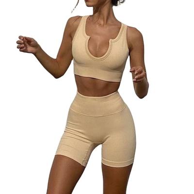 China Customized Sports Breathable With Breast Pad New Summer Fitness Tight Sexy Shorts Sheathed Shorts Yoga Bra Women's Suit for sale