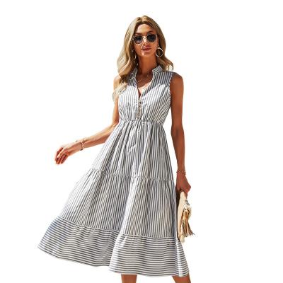 China Anti-wrinkle shirt collar waist stripe dress 2022 new summer quality dresses for sale