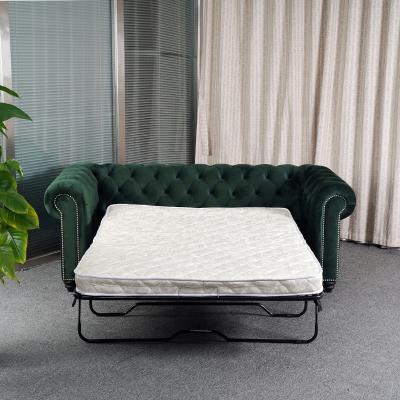 China Green Convertible 2 Seater 3 Seater Sofa Bed Style , Velvet Fabric Foldable Chesterfield Adjustable for sale