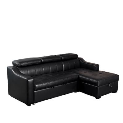 China Foldable Modern Convertible PU Leather L Shape Corner Sofa Cum Bed With Storage Folding Sofa Sleeper Bed Pull Out for sale