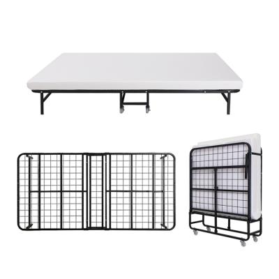 China Modern Black Metal Dorm Style Bed Frame Single Folding Metal Dorm Rollaway Bed With Mattress for sale