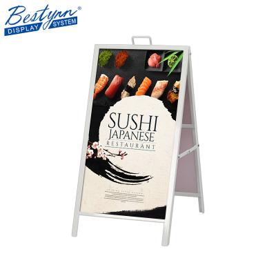 China Indoor Outdoor Advertising / Folding A Frame Sign Holder Sidewalk Sign Metal Sign Free Standing Outdoor Advertising Rack for sale