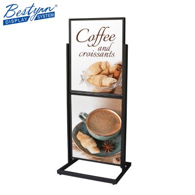 China Heavy Duty Flat Base Double Display Floor Stand Indoor Outdoor Advertising / Metal Side Poster Rack Metal Sign Holder for sale