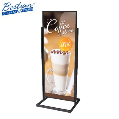 China Outdoor Metal Floor Stand Signs Advertising Pedestal Display Stand Metal Poster Sign Stand for sale