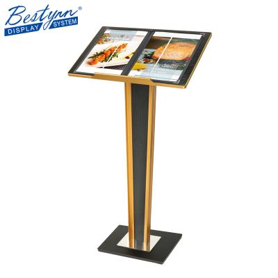 China Hotel Reception Counter Rack Restaurant Catalog Reference Brochure Floor Menu Rack for sale