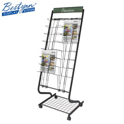 China Drinking Assembly Magazine Display Rack Desktop Brochure Rolling Rack Floor Stand Shelf for sale