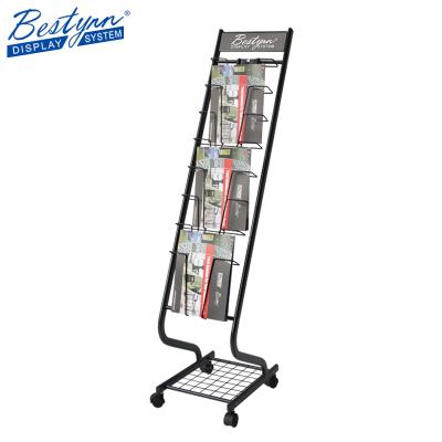 China Assembly Indoor Magazine Display Rack Brochure Wheel Display Rack Floor Rolling Rack for sale