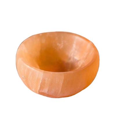 China Dong Hai Wholesale Bulk Natural Custom Made Round and Heart Shaped Transparent Yellow-Orange Selenite Bowls on Sale for sale