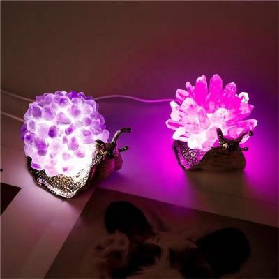 China Dong Hai Wholesale Small Natural Clear Amethyst Quartz Quartz Alloy USB Snail Shaped Night Light For Crafts Decoration for sale